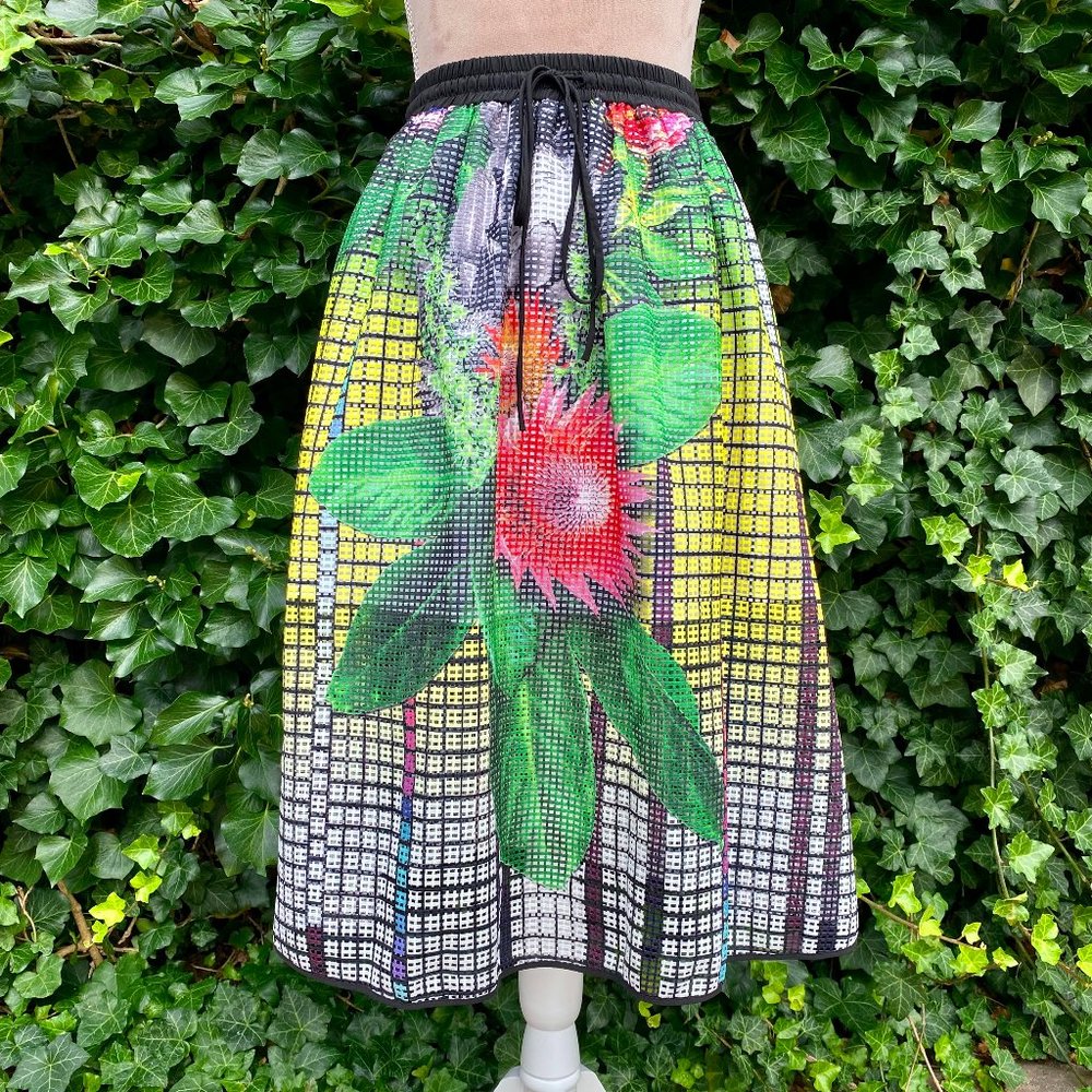 CLOVER CANYON  Floral Midi Slip on Mesh Skirt